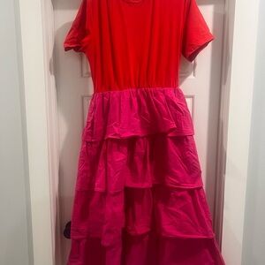 Red and Pink Maxi Dress